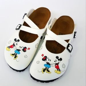 Disney Mickey and Minnie White Leather Birki's Birkenstock Cross Buckle Strap